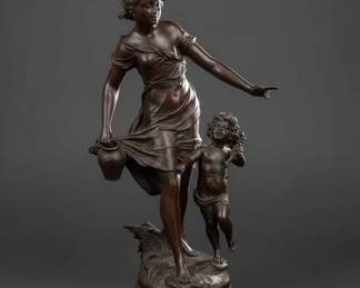 Bronze Figural Sculpture of Mother and Child, attributed to Moreau