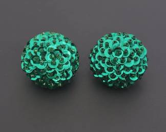 Vintage Emerald Green Sequin and Crystal Ball ClipOn Earrings second image