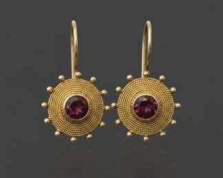 Byzantine Revival Style Garnet and Filigree Earrings second image