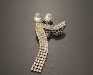 Vintage Dancing Couple Figural Brooch with Rhinestones and Tasseled Dress second image