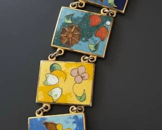 Vintage Robert Kuo Style Cloisonn Enamel Panel Bracelet second image