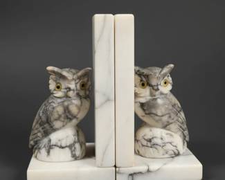 Vintage Italian Carved Marble Owl Bookends second image