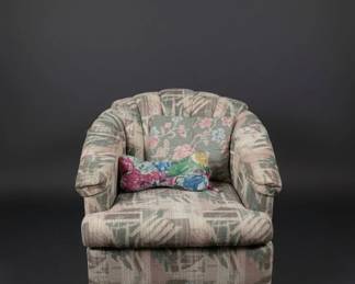 Floral Upholstered Barrel Accent Chair