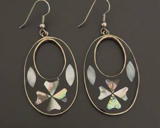 Vintage Alpaca Silver and Abalone Inlay Earrings second image