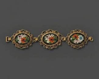 Vintage Italian MicroMosaic Jewelry Set with GoldTone Bracelet and Sterling Silver Ring second image