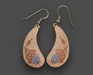 Vintage Cloisonn Fish Dangle Earrings second image