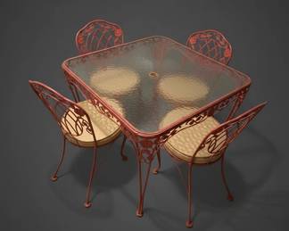 Vintage Wrought Iron Patio Dining Set with Scrollwork and Floral Motifs third image