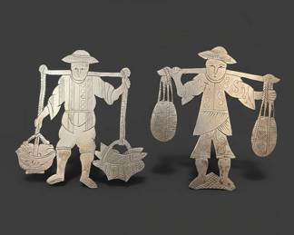 Vintage Chinese Export Silver Figural Place Card Holders  Man Carrying Water Buckets second image