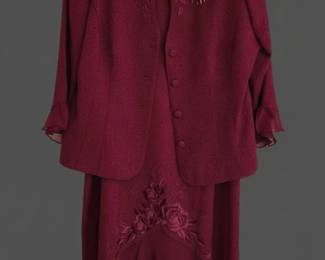 Plaza South Womens Burgundy Embroidered Jacquard Skirt Suit second image