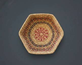 Vintage Hexagonal Woven Sweetgrass Lidded Basket fourth image