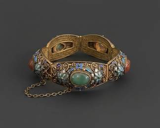 Chinese Export Silver Gilt Filigree Enamel Jadeite Bracelet second image
