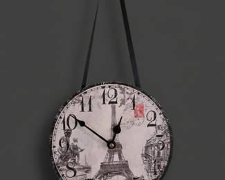 Parisian Eiffel Tower Theme Wall Clock with Ribbon Hanger second image