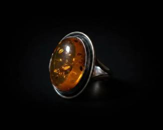 Vintage Baltic Amber Sterling Silver Ring with Inclusions