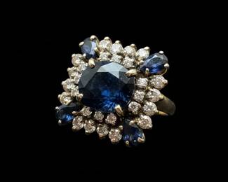 Vintage Sapphire and Diamond Cluster Ring