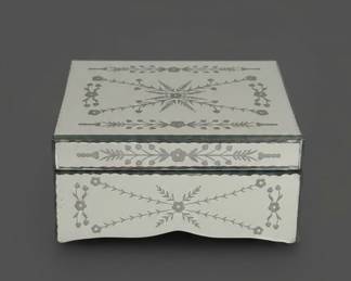 Vintage Etched Mirrored Jewelry Box with Floral Motifs second image