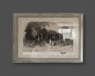 Robert Shaw Etching of Old Swedes Church, Wilmington, Delaware