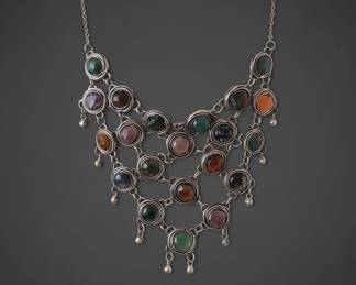 Vintage MultiStone Sterling Silver Bib Necklace second image