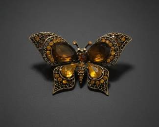 Vintage Costume Jewelry Brooch Trio Butterfly, Blue Marquise Spray, and Floral Medallion second image