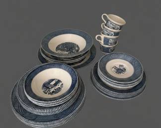 Currier Ives Blue Transferware Dinnerware