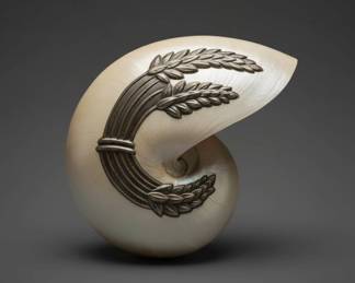 Nautilus Shell with Applied Pure Silver Wheat Motif by Gabriella Binazzi