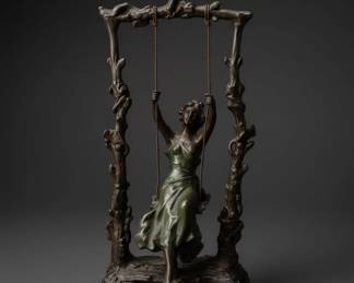 After Auguste Moreau Girl on Swing Bronze Sculpture