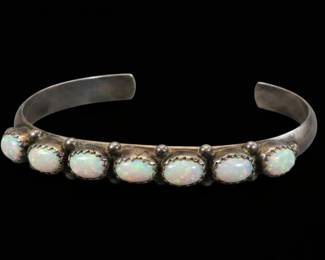 Southwestern Style Sterling Silver and Opal Cuff Bracelet