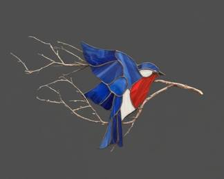 Stained Glass Bluebird on Twig Suncatcher