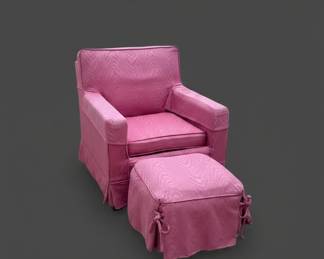 Pink Textured Slipcovered Armchair and Ottoman Set