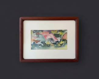 MidCentury Modern Watercolor Village Landscape by Charles Demuth