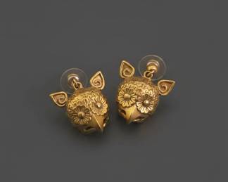 Vintage GoldTone Owl Motif Stud Earrings second image
