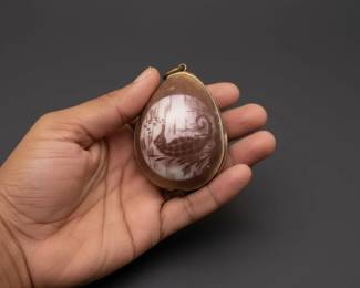 Scrimshawed Tiger Cowrie Shell with Sea Turtle