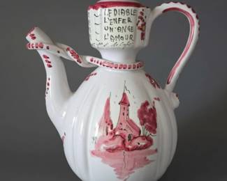 Vintage French Faience Diable Coffee Pot with Narrative Text second image