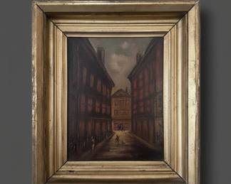 Vintage Urban Street Scene Oil Painting