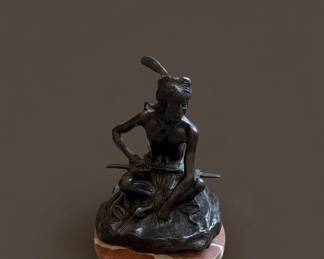 Native American Hunter Bronze Sculpture After Frederic Remington
