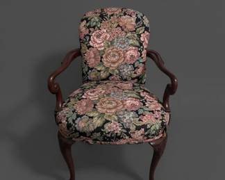Vintage Floral Tapestry Upholstered Accent Chair with Cabriole Legs