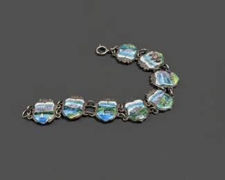 Vintage Enamel Travel Souvenir Bracelet, Macrame Nautical Necklace, and Garnet Earrings second image