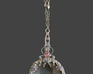 Vintage Rhinestone Magnifying Glass Pendant Necklace second image