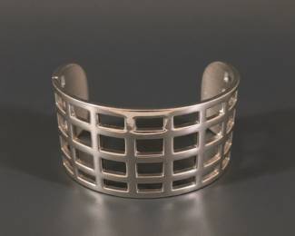 Silver Tone Square Grid Cuff Bracelet second image