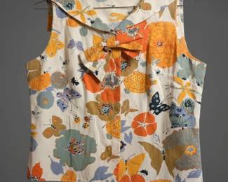 Vintage s Floral Butterfly Print Sleeveless Blouse second image