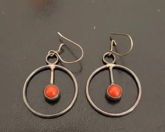 Sterling Silver and Coral Dangle Earrings second image
