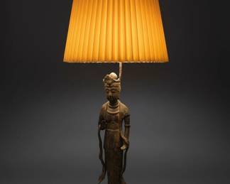 Vintage AsianStyle Bodhisattva Figure Table Lamp, possibly Guanyin fifth image
