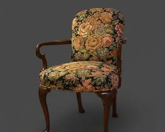 Queen Anne Style Upholstered Armchair with Floral Tapestry second image