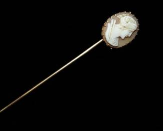 Antique French K Gold Shell Cameo Stick Pin