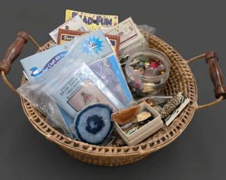 Vintage Jewelry Crafting Assortment in Woven Basket second image