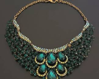 Emerald Green Rhinestone Bib Necklace and Earring Set second image