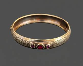 Vintage Sterling Silver Bangle Bracelet with Garnet and Red Paste Stones second image