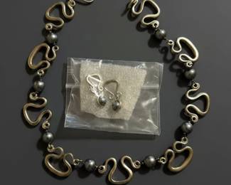 Artisan Sterling Silver and Pearl Necklace and Earring Set second image