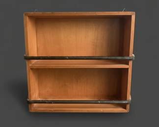 Vintage Wooden WallMounted Spice Rack with Metal Rails second image