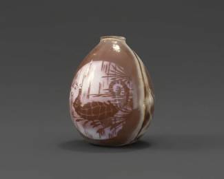 Scrimshawed Tiger Cowrie Shell with Sea Turtle seventh image