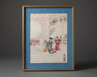 Japanese Woodblock Print Woman and Child Interior Scene by Toyohara Chikanobu